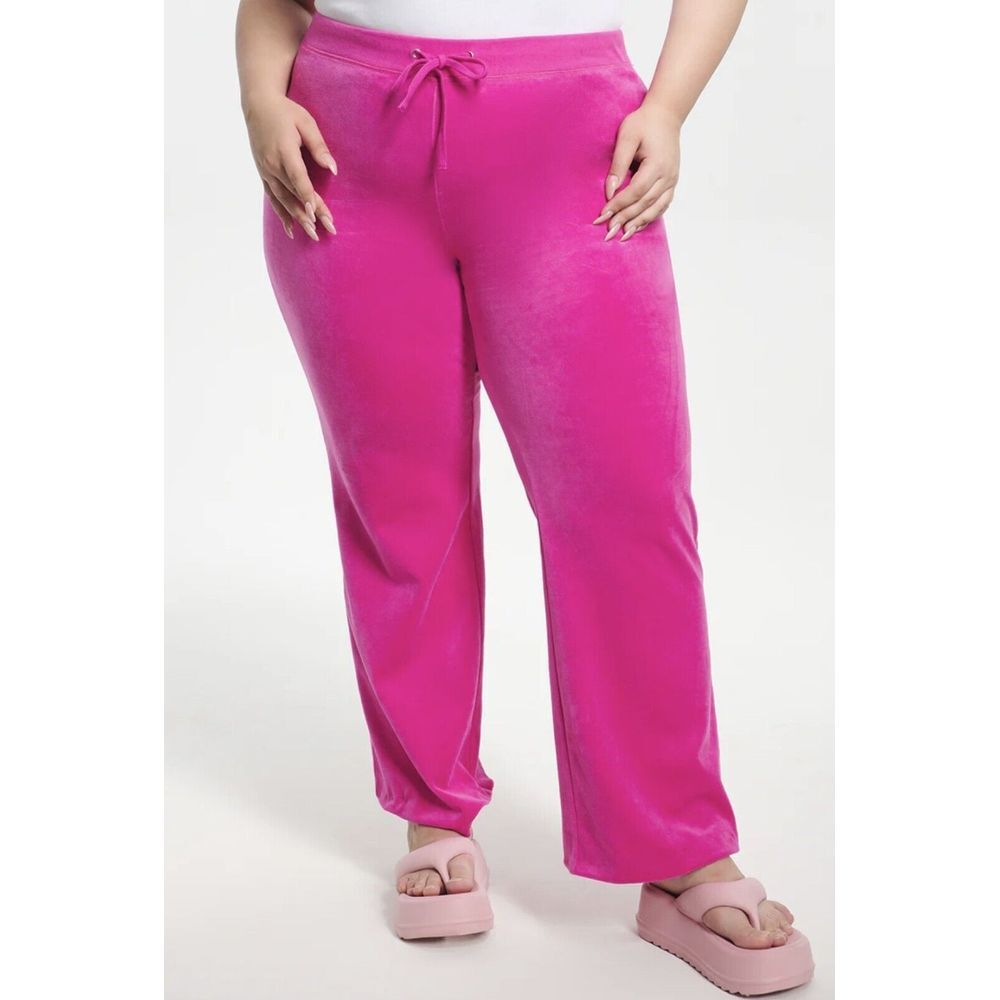 Juicy Couture Classic Cotton Velour Track Pants Size XL Hot Pink Soft Stretch